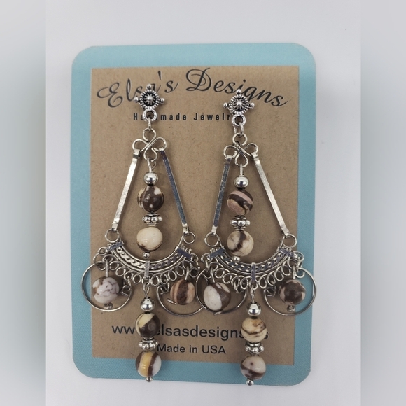 209- Natural Zebra Jasper Stone Handmade Earrings NWT - Picture 1 of 4